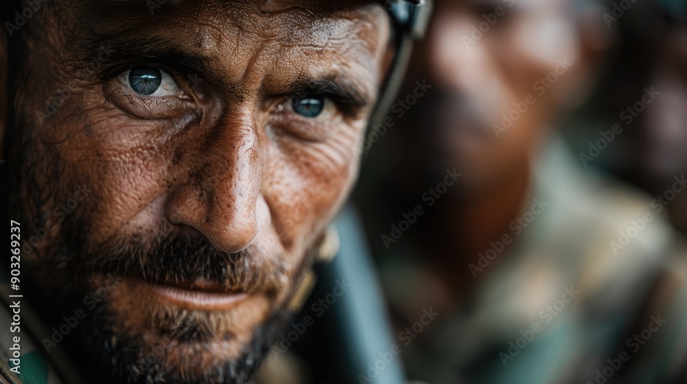 A close-up image of a soldier in uniform with a blurred background, highlighting the presence and preparedness of military personnel in challenging conditions. A close-up image of a soldier in uniform with a blurred background, highlighting the presence and preparedness of military personnel in challenging conditions.
