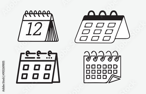 Calendar Icon collection.  mark agenda app, time, watch, deadline, date page flat icon icon etc.Vector EPS photo