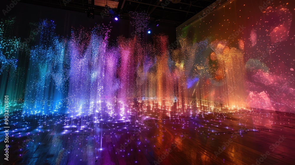 Obraz premium A colorful array of fiber optic lights creating a glowing, ethereal effect