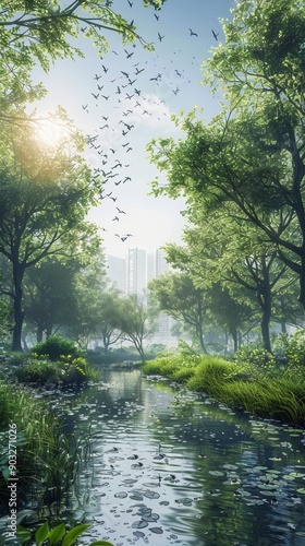 Eco-Friendly Smart City. Sustainable urban lifestyle concept photo