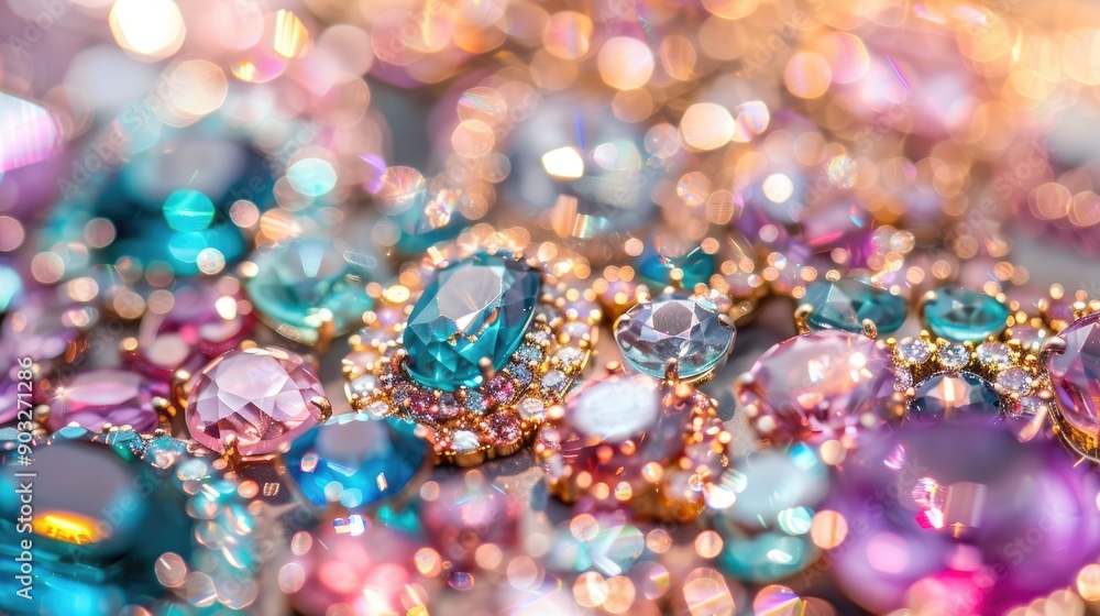 A stunning array of colorful jewelry sparkling under soft lighting A stunning array of colorful jewelry sparkling under soft lighting