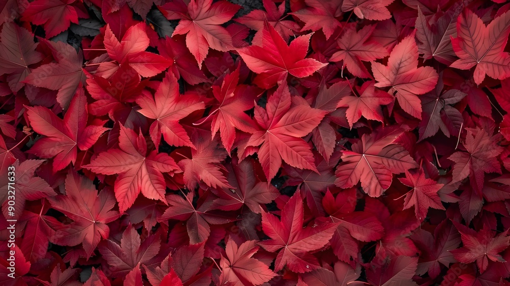 Aerial view of fall background with red maple leaves Aerial view of fall background with red maple leaves