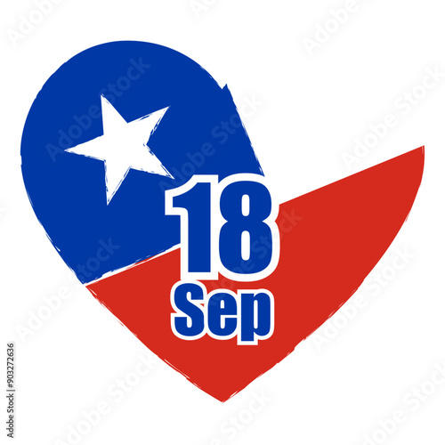 Bandera Chilena en forma de corazón, formato vectorial. Para fiestas patrias. 18 de septiembre.	
