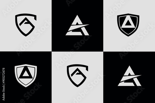 letter a A shield logo icon design vector design template, abstract letter a security or shield swoosh logo