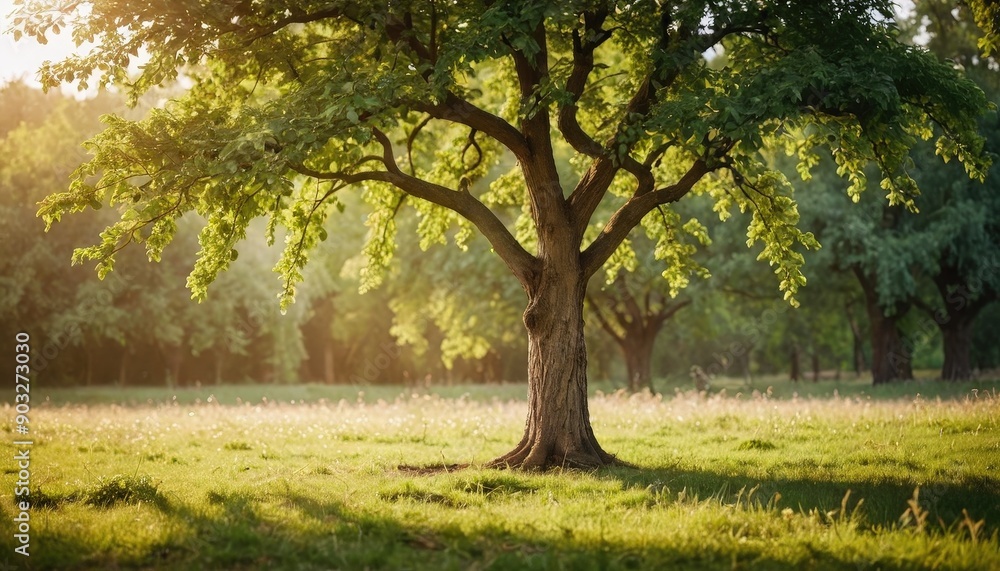 Naklejka premium Sunlight Through Tree Branches in a Forest.