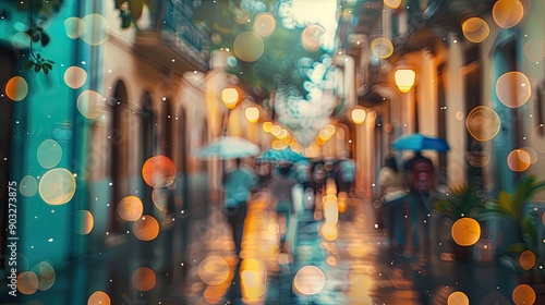 Bokeh photo of create an image for a shopify website banner whimsical with urban streets and latin flair photo