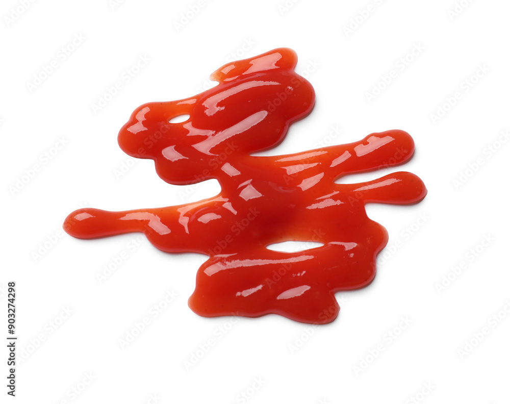 Tasty ketchup isolated on white, top view. Tomato sauce Tasty ketchup isolated on white, top view. Tomato sauce