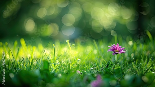 Purple tiny flower with green grass photo