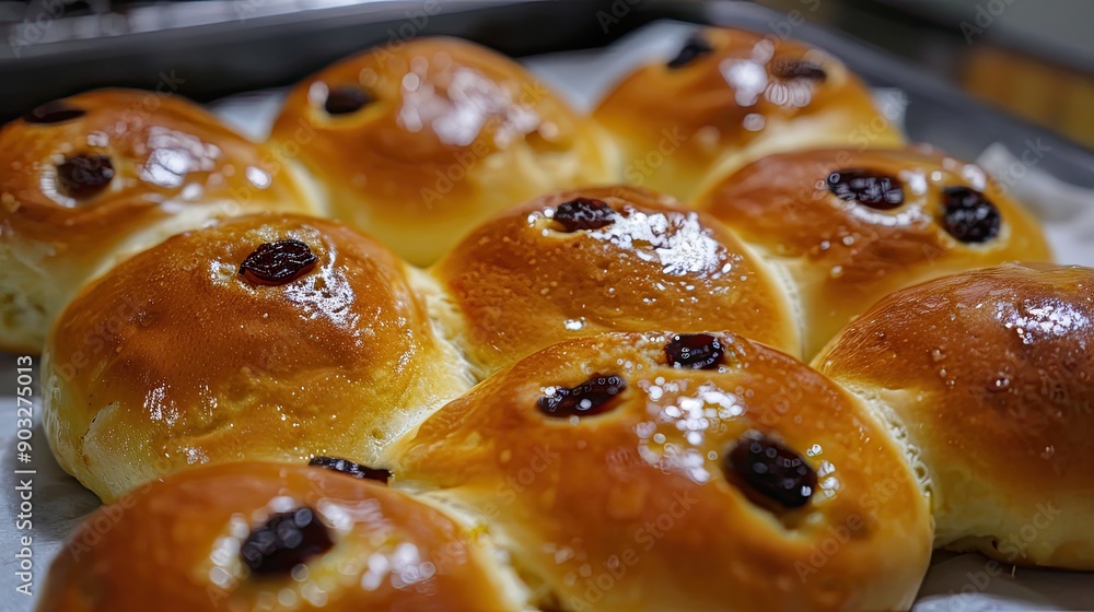 Simple round home made sweet buns with raisins Simple round home made sweet buns with raisins