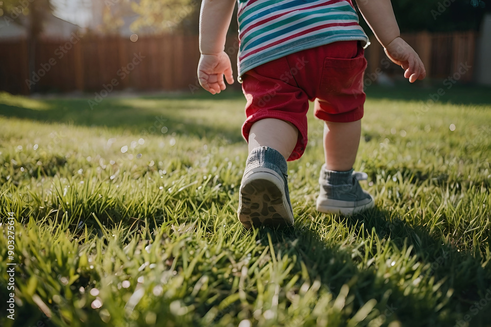 Toddler running on the grass Toddler running on the grass