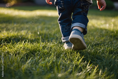 Toddler running on the grass