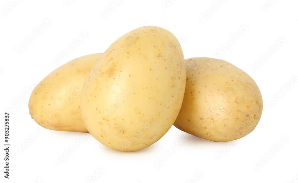 Three young fresh potatoes isolated on white Three young fresh potatoes isolated on white