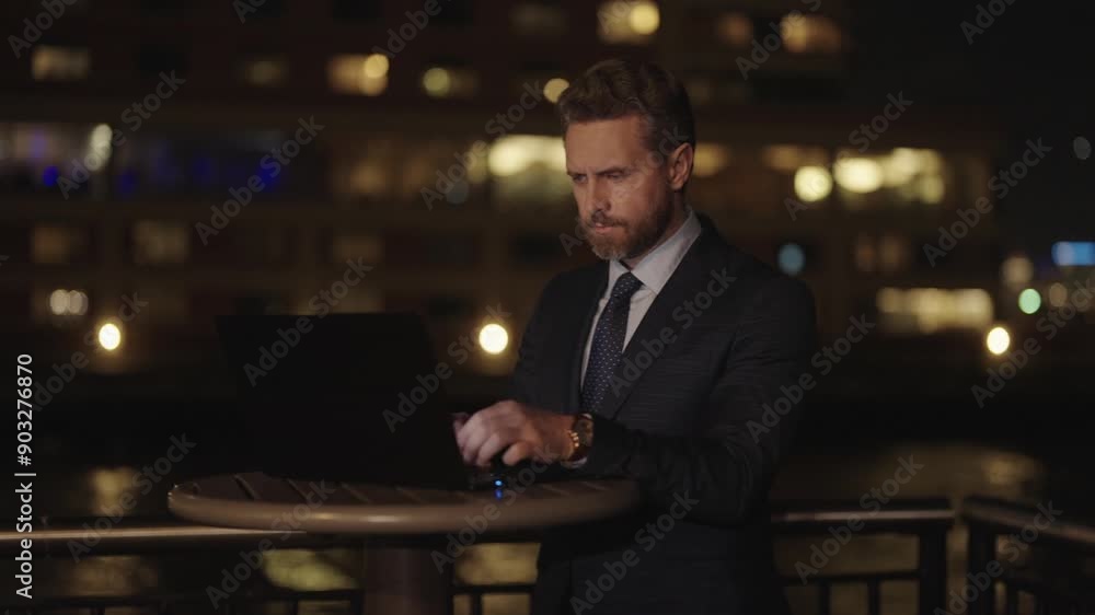 Business man working online. Businessman busy working on laptop or computer outdoor. Man send business email and surf on a web browser. Businessman freelancing in New York. Cyber security Business man working online. Businessman busy working on laptop or computer outdoor. Man send business email and surf on a web browser. Businessman freelancing in New York. Cyber security