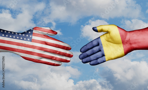Republic of Chad and USA country handshaking with flags, consensus concept international co-operation illustration