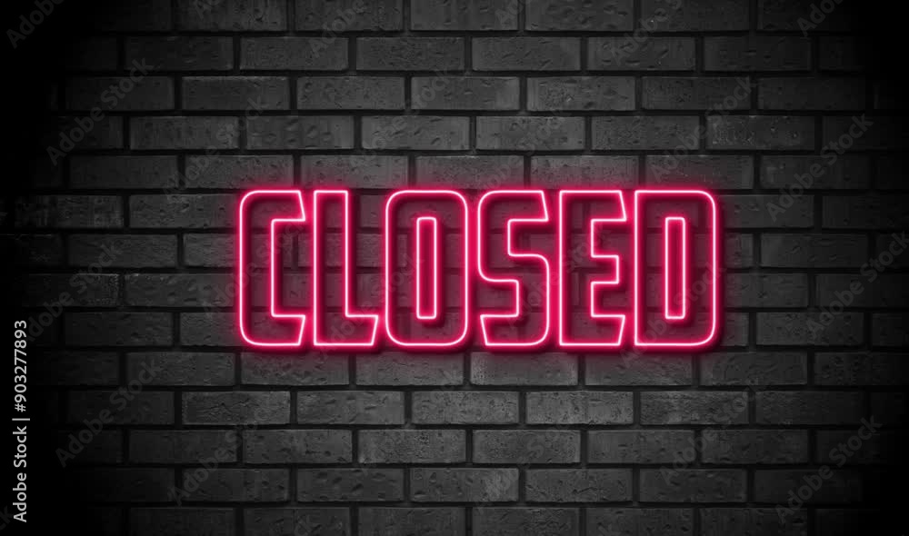 Closed Neon Sign Blinking On Brick Wall Background. Neon Sign. Shop Closed. Neon Letters. Neon Lights. Closed Sign Closed Neon Sign Blinking On Brick Wall Background. Neon Sign. Shop Closed. Neon Letters. Neon Lights. Closed Sign