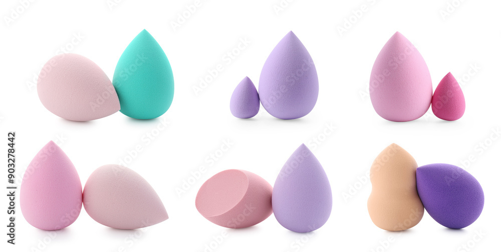 Set of different makeup sponges isolated on white Set of different makeup sponges isolated on white