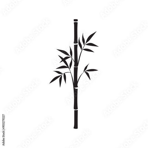 Bamboo leaves icon over white background, silhouette style, vector illustration