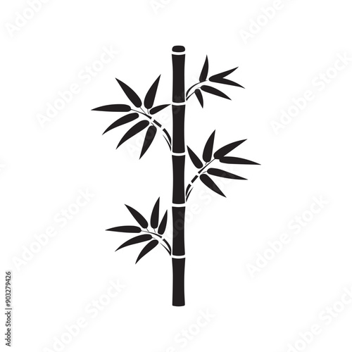 Bamboo leaves icon over white background, silhouette style, vector illustration