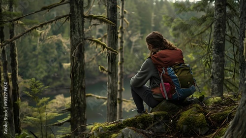 Young female hiker taking a break in nature