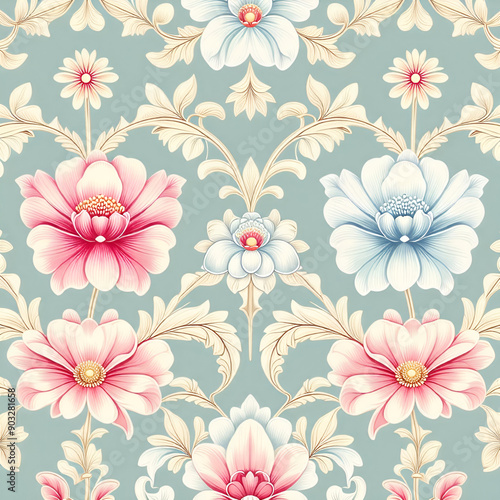 Wallpaper Mural seamless pattern with flowers Torontodigital.ca
