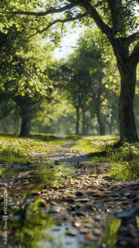 Naklejka premium A Picturesque Reflection of Environmental Harmony. Realistic Landscape