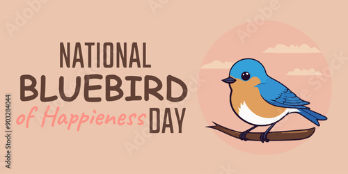 Bluebird of happiness day on September 24 design background. Design suitable for greeting card poster and banner.