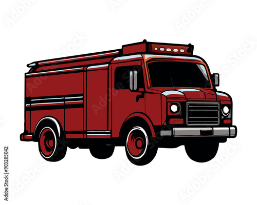 Firefighter vector isolated vintage fire truck hand drawn vector illustration.
