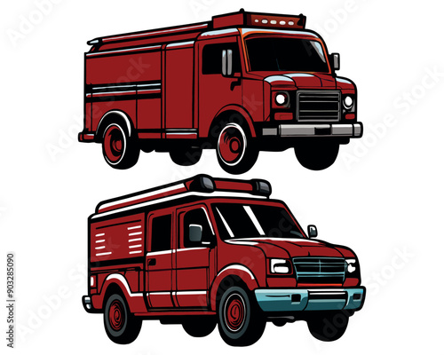 Firefighter vector isolated vintage fire truck hand drawn vector illustration.
