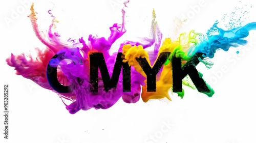 CMYK colors splash on white background, vibrant