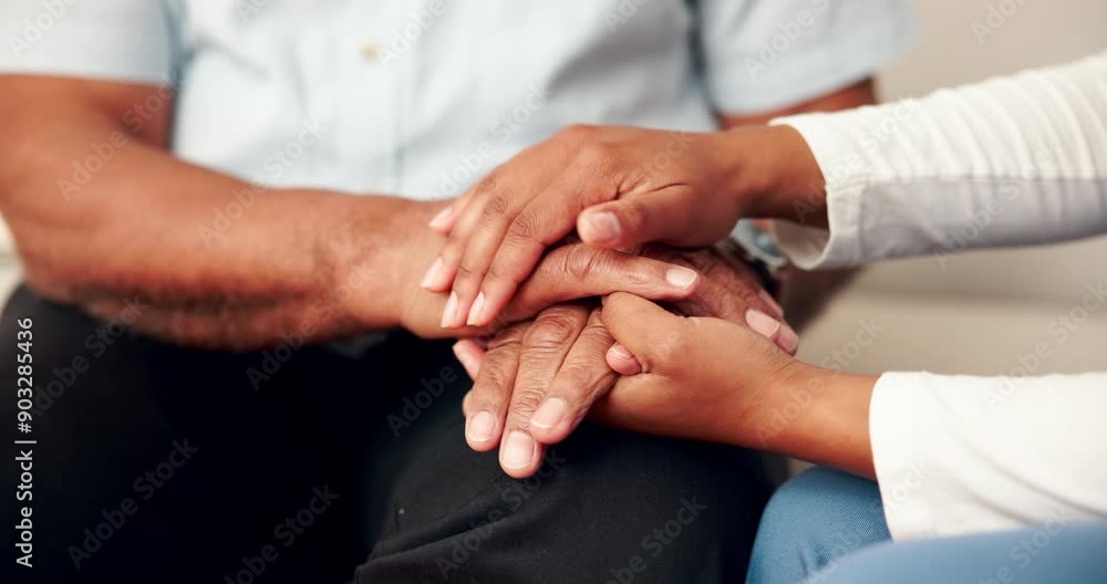 Hands, caregiver or senior patient in home for support, cancer or elderly therapy for help or empathy. Therapist, medical or psychologist with nursing service for person or consultation in retirement Hands, caregiver or senior patient in home for support, cancer or elderly therapy for help or empathy. Therapist, medical or psychologist with nursing service for person or consultation in retirement