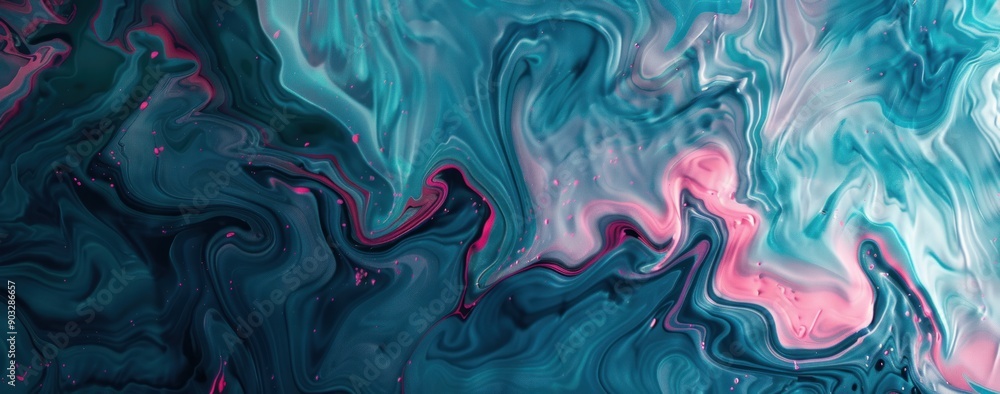 Obraz premium Abstract Swirling Blue and Pink Acrylic Painting
