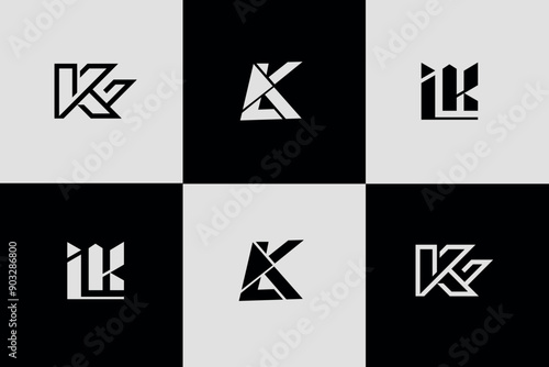 K abstract vector logo monogram template, Minimalist letters K logo design. symbol monogram K for company