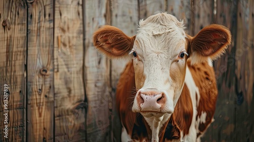 cow isolated on wooden background