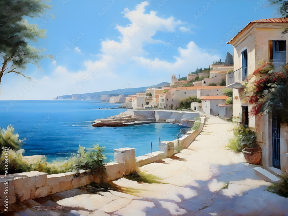 Fototapeta premium view of the town on beach