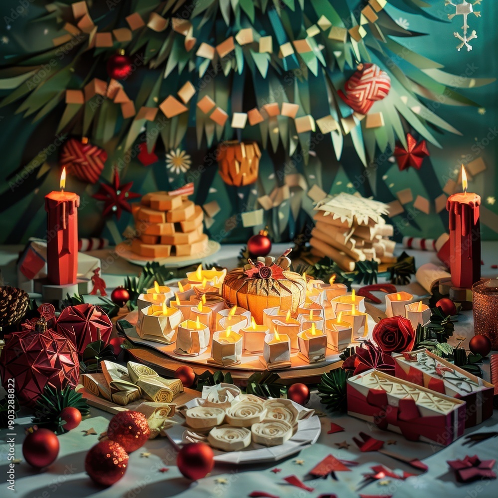 Origami Paper Town with Festive Christmas Dinner Table
Origami Paper Town with Festive Christmas Dinner Table