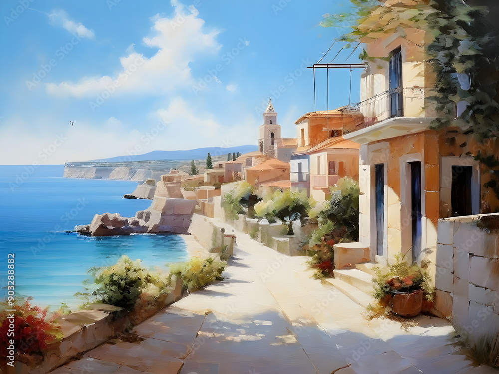 Fototapeta premium view of the town on beach