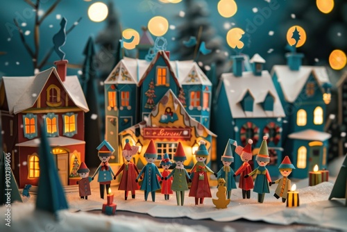 Wallpaper Mural Origami Paper Town with Carolers Singing in Front of Decorated House

 Torontodigital.ca