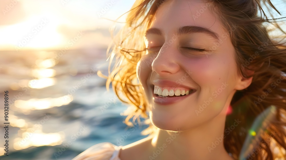 Beautiful happy woman at sea Beautiful happy woman at sea
