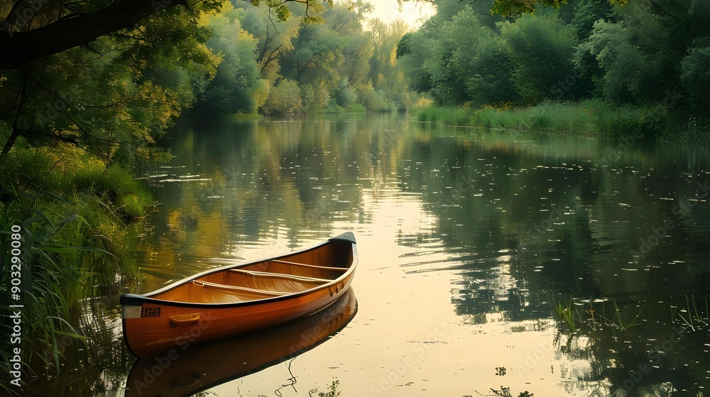 Canoe in river on a peaceful summer day Canoe in river on a peaceful summer day