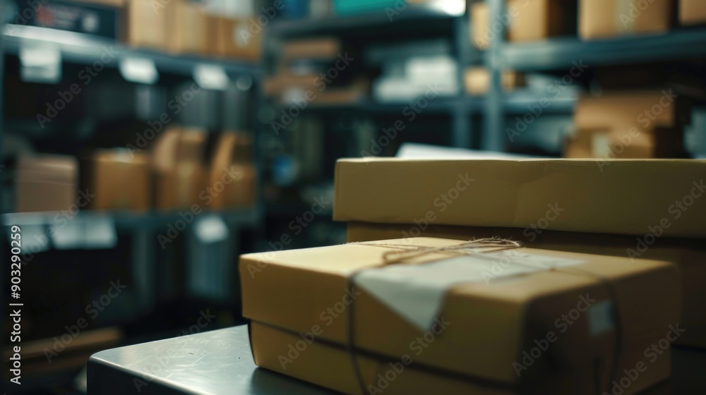 Boxes stacked on a metal table Boxes stacked on a metal table