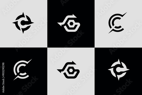 Set of creative letter C technology logo design, Initial letter c abstract logo design set icon symbol vector
