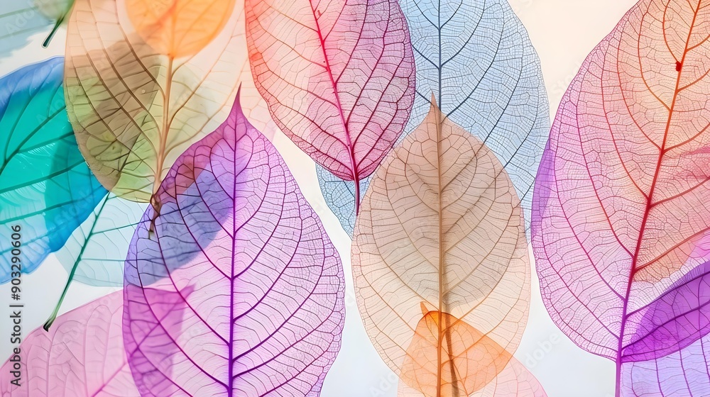 Colorful transparent leaves with veined pattern Colorful transparent leaves with veined pattern