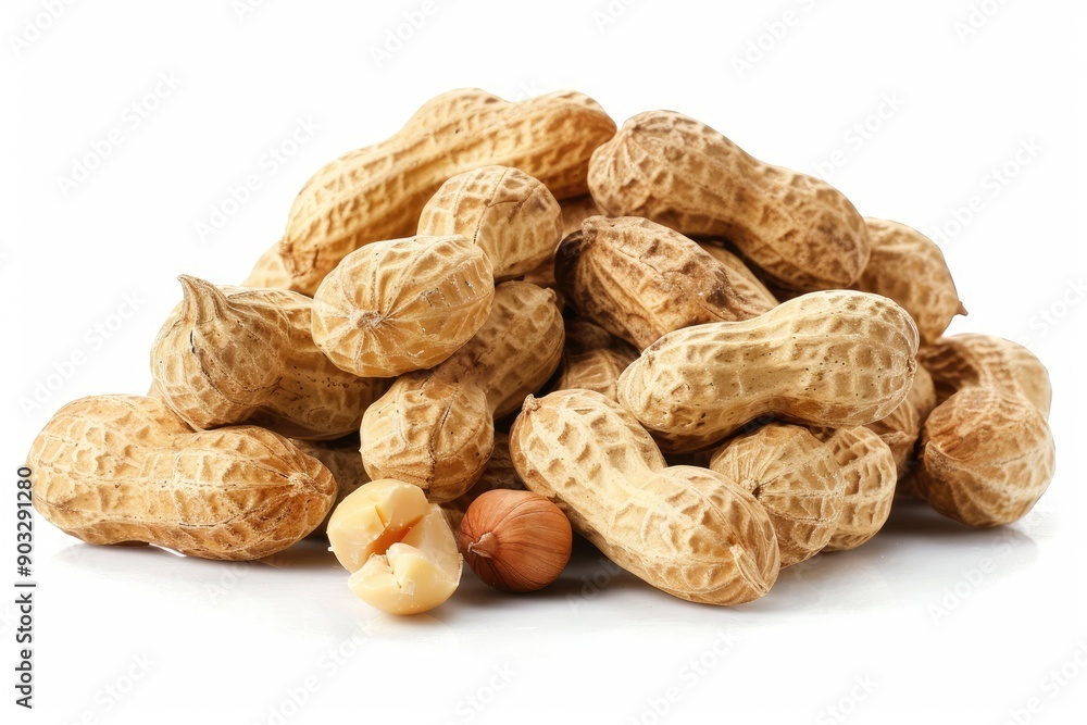 A pile of peanuts with one nut missing. The peanuts are all different sizes and shapes. Concept of abundance and variety A pile of peanuts with one nut missing. The peanuts are all different sizes and shapes. Concept of abundance and variety