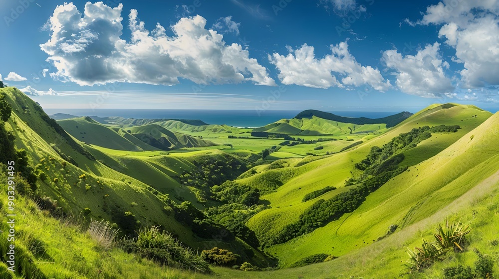 Naklejka premium High-resolution panoramic landscape with greenery