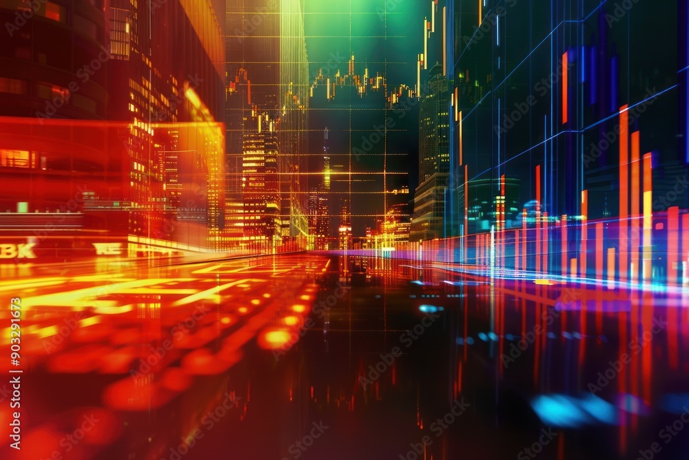 Abstract Cityscape with Stock Market Data Overlay Abstract Cityscape with Stock Market Data Overlay