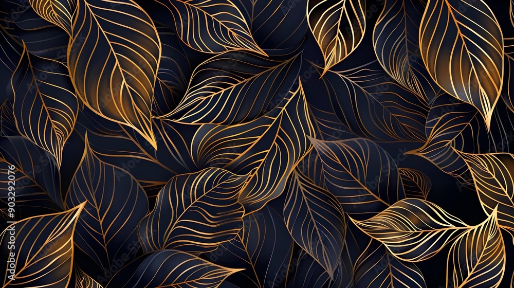 Luxury gold line art with variegated plants Luxury gold line art with variegated plants