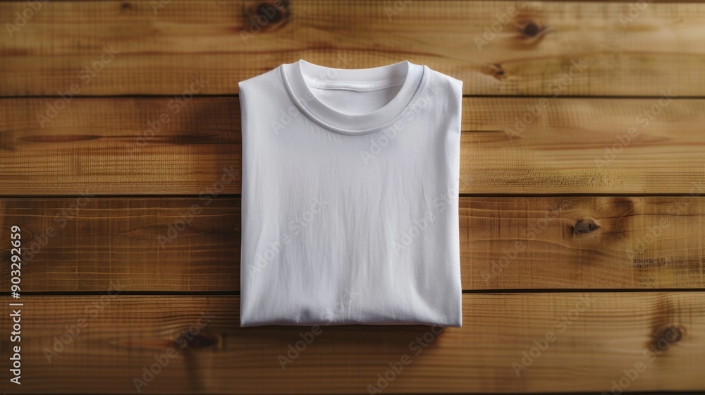 A white shirt is folded and placed on a wooden surface. The shirt is unbuttoned and the collar is turned up. The shirt is laying flat on the table, with the sleeves folded inwards A white shirt is folded and placed on a wooden surface. The shirt is unbuttoned and the collar is turned up. The shirt is laying flat on the table, with the sleeves folded inwards