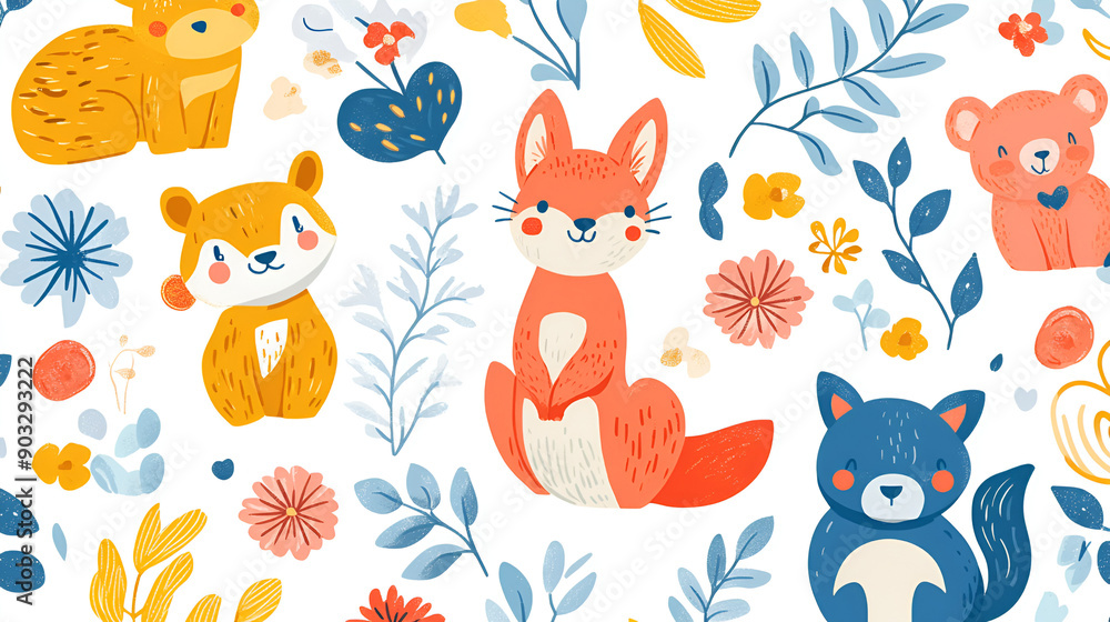 dibujos animados de animales tiernos infantiles cuadro decorativo o diseño para invitacion para niños papel tapiz o fondo infantil