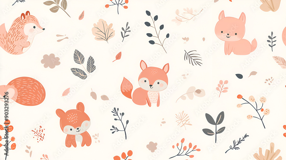 Obraz premium fondo decorativo para cuadro para decoraciones infantiles patron de dibujos naimados de animales tiernos diseño para invitacion infantil o papel tapiz