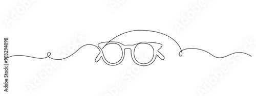 One continuous line drawing of eye glasses. Eyeglasses and sunglasses symbol in simple linear style. Summer concept in Editable stroke. Doodle oneline vector illustration